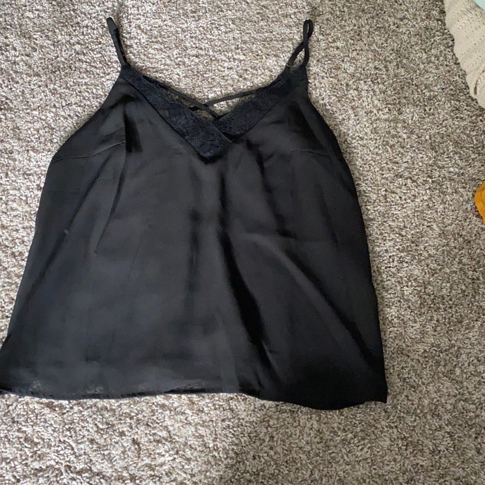 Black silk tank with some lace at the cross